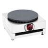 The Crepe Machine Gas Stainless Steel FR-42 boasts a black cooking surface and a striking red temperature control knob, ideal for precise culinary creations.