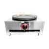 Meet the Crepe Machine Gas Stainless Steel FR-42, featuring a non-stick round cooking surface and a vibrant red dial with a spatula. Achieve evenly cooked crepes every time!.
