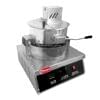The Pop Corn Machine Gas Commercial (Small) GZHX0020 is a stainless steel unit by Fresco's with a digital display, control switches, and manual lever—ideal for commercial use.