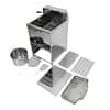 Deep Fryer Electric 23L set, featuring a pot, fryer basket, skimmer, slotted spatula, tray, and drip pan on a white background.