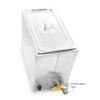 The Egg Boiler Half Boiled Cooker Machine FR-15HF is a stainless steel rectangular container with a closed lid and has a yellow-labeled wastewater pipe on one side.
