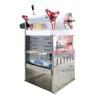 The Lunch Box Sealing Machine Tray Sealer Semi Auto FLB170 is a stainless steel device with two red rollers on top and a convenient front control panel.