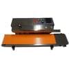 The Auto Sealing Machine Stainless Steel Premium FR770 features an industrial heat sealer with a bright orange conveyor belt and intuitive knobs on its stainless steel control panel.