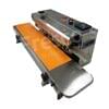 The Auto Sealing Machine Stainless Steel Premium FR770 includes an automatic heat sealer with a conveyor belt, vibrant red and green buttons, and a top-mounted yellow emergency stop button.