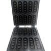The Waffle Finger Maker Machine Electric FNP-513 is a black appliance with open plates featuring several elongated, oval-shaped molds for baking delicious waffle fingers.