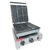The Waffle Pizza Stick Electric Machine FNP-700 features an open lid displaying molds for elongated waffle pizza sticks, all mounted on a stainless steel base with control knobs and a power switch.