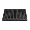 A Hotdog Grill Machine Gas with Deep Fryer featuring nine elongated, rounded slots in a sleek black design.
