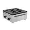 A 16-hole stainless steel and black gas tokyo-pancake maker with circular molds and two control knobs.