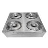 The stainless steel box, perfect for culinary or catering purposes, has four compartments with removable lids. It is a great complement to the Candy Floss with Heater Controller Machine FDDMHTJ-02, providing organized storage alongside your equipment.