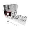 The Candy Floss Machine FDDMHTJ-02 is a stainless steel commercial tofu maker with a digital display, four circular mold slots, and a long metallic tool. Its precise heater controller ensures consistent quality in every batch.