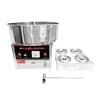 The Candy Floss with Heater Controller Machine FDDMHTJ-02 features a large stainless steel bowl, an intuitive control panel with heater control, a separate compartment, and a durable metal rod accessory.