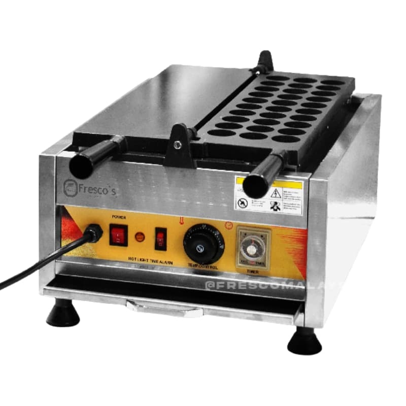 The Kaya Ball 30 Holes Machine Electric FKB-30B features multiple round molds, control switches, and a temperature dial on the front panel.