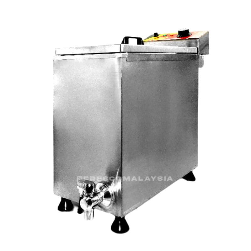 The Corn Dog Deep Fryer Electric Machine FNP-393 features a stainless steel build, a top control panel, and a spigot. Supported by four sturdy legs, itâs ideal for making crispy corn dogs.
