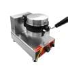 The Waffle Round Shape Deep Electric Machine FR-2205 boasts a sleek silver design with a round plate, sturdy black handle, and user-friendly control knobs, making it an essential countertop appliance.