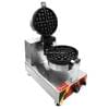 The Waffle Round Shape Deep Electric Machine FR-2205 showcases a round grid open elegantly mounted on a stainless steel base, complete with a side control knob for convenience.