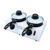 The Food Warmer Double Melting Pot FRS20048 is versatile with two pots, glass lids, temperature dials, and an on/off switch—ideal for perfect melting every time.