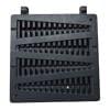 The Waffle Plate Christmas Tree Mould Spare Part Mold is a black rectangular plastic grille with diagonal slats and two top mounting tabs, suitable for ventilation, drainage, or as a replacement part in various applications.