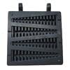 The Waffle Plate Christmas Tree Mould Spare Part Mold is a black, rectangular plastic or rubber drainage grate with diagonal slats, two top mounting brackets, and a waffle plate-inspired design—perfect as a replacement part for diverse uses.
