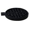 The Waffle Plate Round Deeper Plate Mould Spare Part is a black, round plate with four sections and handle, ideal as a replacement for your waffle maker. Shown from the side against a white background.