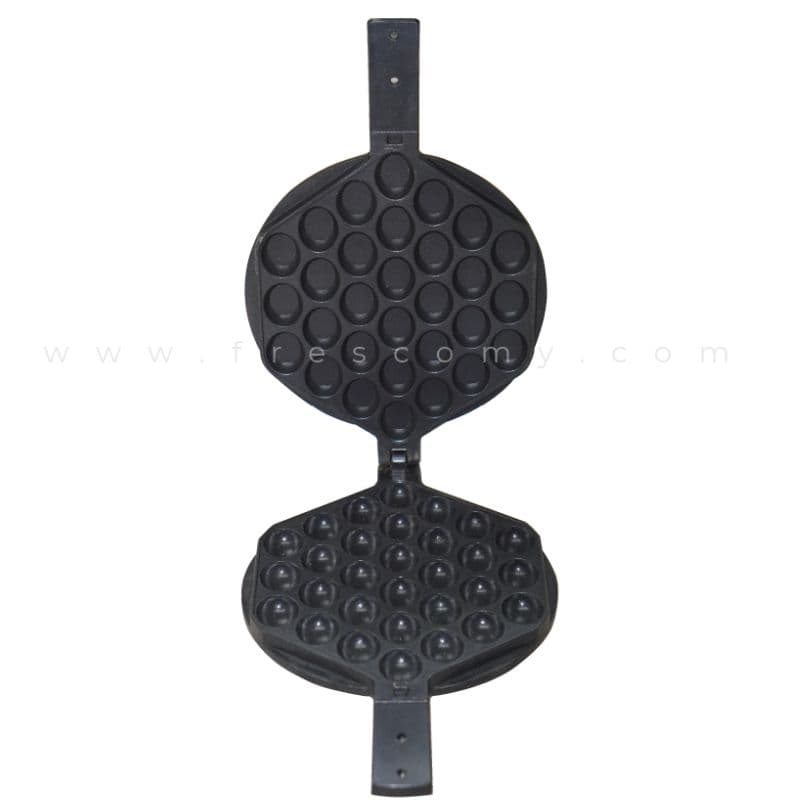 The Egg Bubble Waffle Plate Mould Waffle Spare Part features two black hinged plates with multiple circular moulds, perfect for making delicious egg bubble waffles.