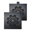 Two black Waffle Plate Flower Water Tear Mould Spare Part PLATE tiles overlap slightly on a white background, each displaying symmetrical, petal-like carved patterns arranged in a circular design.