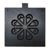 A black metal Waffle Plate Flower Water Tear Mould Spare Part (PLATE-PARTS) featuring a symmetrical floral pattern and a rectangular tab at the top.