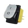 A close-up of the On Off Switch Machinery Spare Part, featuring a black and yellow design with a power symbol on its white top surface, photographed against a white background.