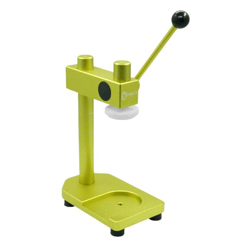 The PET Can Bottle Sealing Manual Machine is a compact, metallic yellow device with a black handle and white pressing disc on a stable baseâperfect for precise bottling equipment tasks.